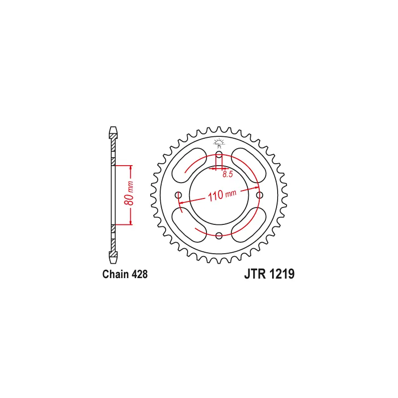 Produit De Marque Couronne Moto Acier JT 42 Dents PAS 428 - JTR1219.42