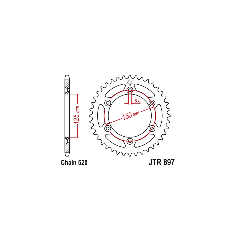 Couronne Moto Acier JT 42 Dents PAS 520 - JTR897.42SC Livraison Gratuite