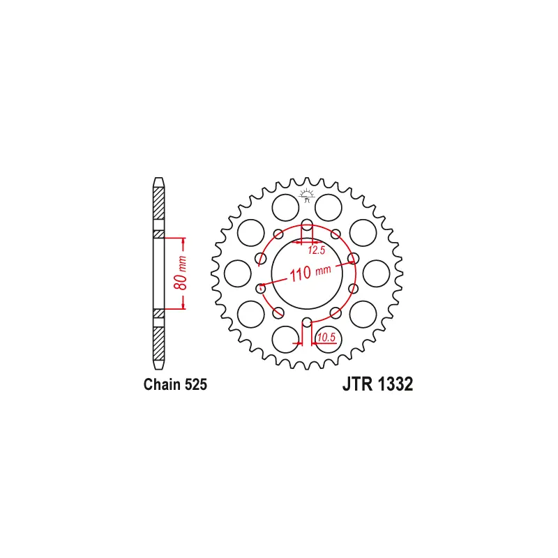 Livraison Gratuite Couronne Moto Acier JT 42 Dents PAS 525 - JTR1332.42