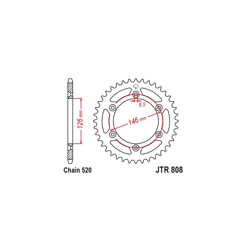 Nouveauté Couronne Moto Acier JT 44 Dents PAS 520 - JTR808.44