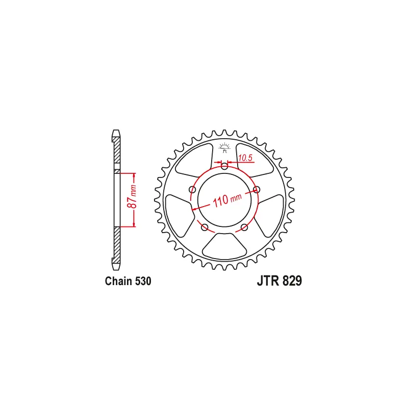 Couronne Moto Acier JT 44 Dents PAS 530 - JTR829.44 Artisanat