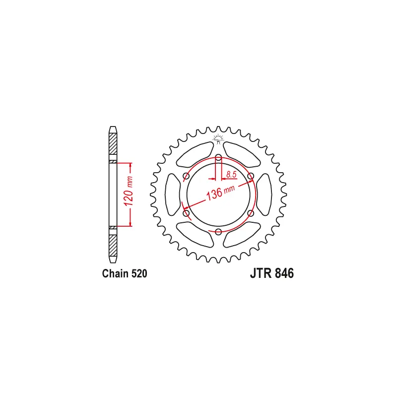 Couronne Moto Acier JT 45 Dents PAS 520 - JTR846.45 Paiement Sécurisé