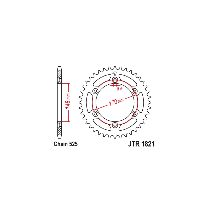 Garantie Incluse Couronne Moto Acier JT 47 Dents PAS 525 - JTR1821.47