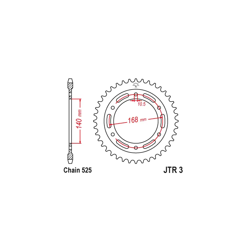 Couronne Moto Acier JT 47 Dents PAS 525 Noir - JTR3.47 Nouveauté