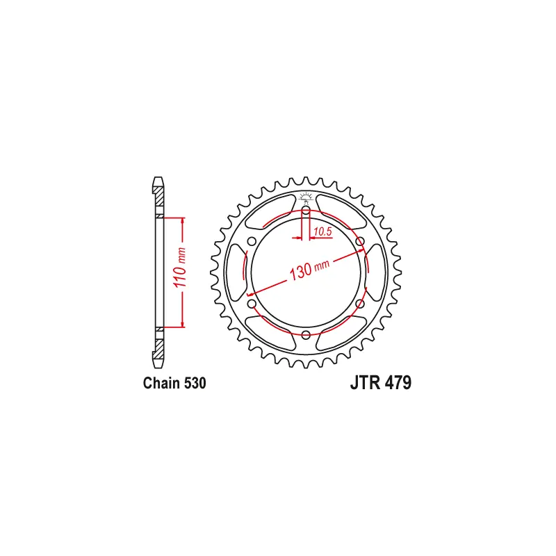 Couronne Moto Acier JT 48 Dents PAS 530 - JTR479.48 Paiement Sécurisé
