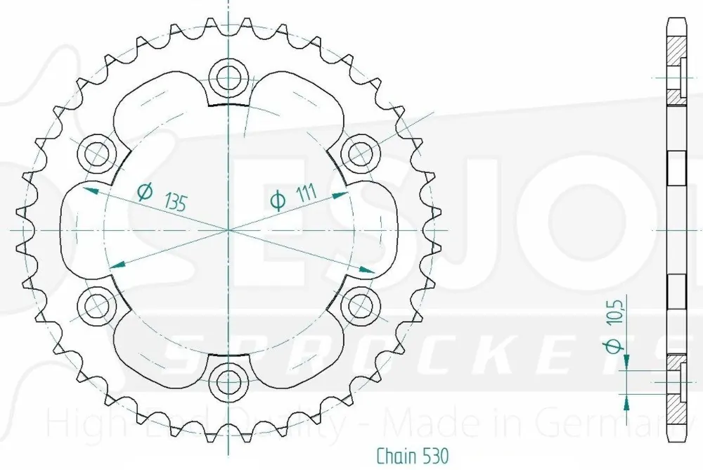 Vente Directe Couronne acier C45 haute résistance 36 dents Royal Enfield 535 Continental GT 2017-2019